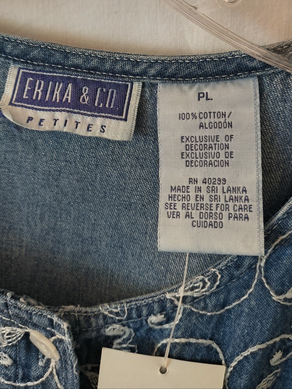 Denim Dress with White Floral Embroidery - Picture 7 of 8
